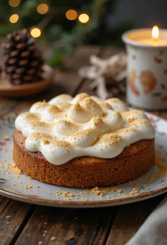 Vánoční kořeněný dort zdobený skořicí a zlatým prachem