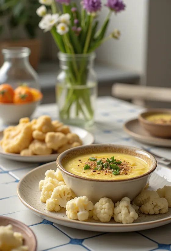 Bagna cauda s květákem, v sardelové omáčce, servírováno