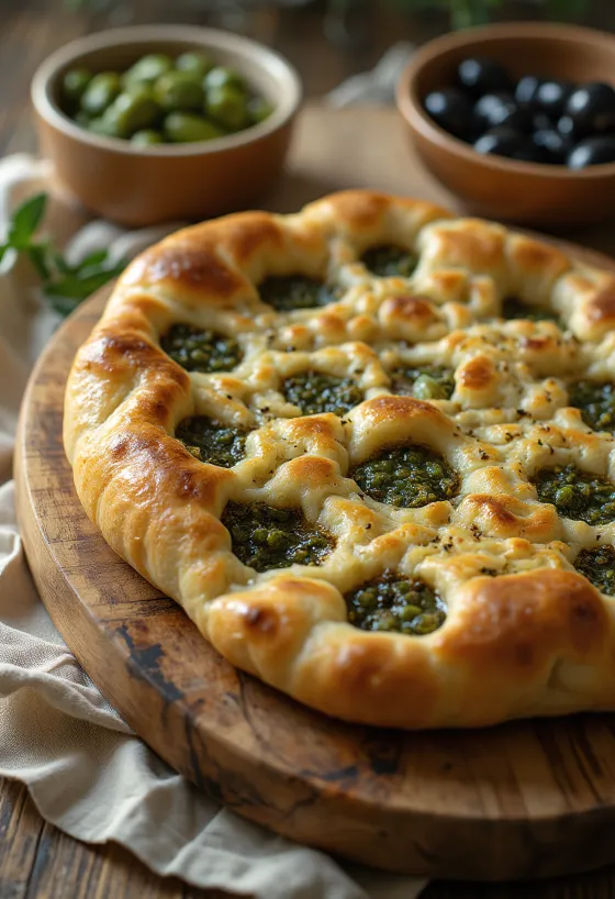 Manakish s olivovým olejem a směsí koření za\'atar, s čerstvou petrželkou