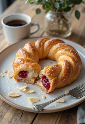 Kringle s višňovo-mandlovou náplní servírovaný