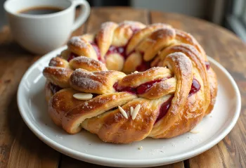 Kringle s višňovo-mandlovou náplní servírovaný