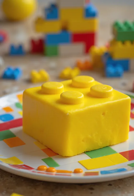 LEGO dort s barevným fondánovým potahem a zdobením stavebnicovými kostkami