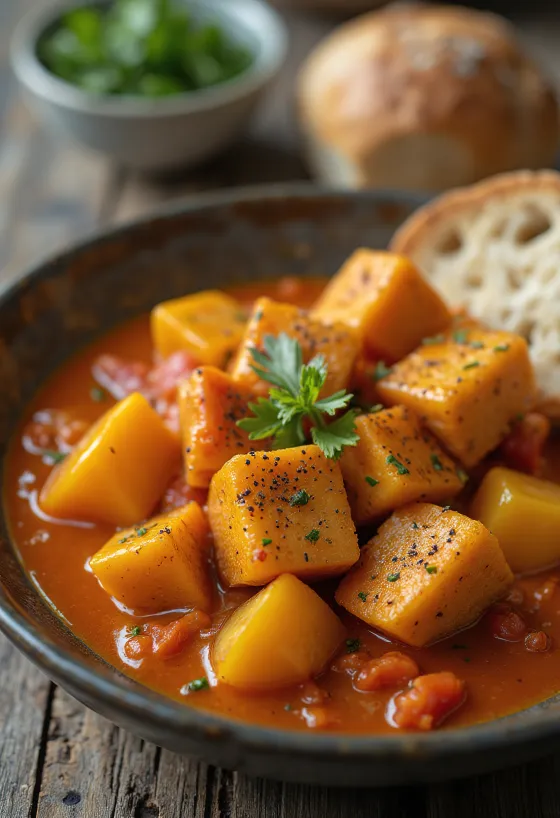 Veganské lečo s tofu při podávání