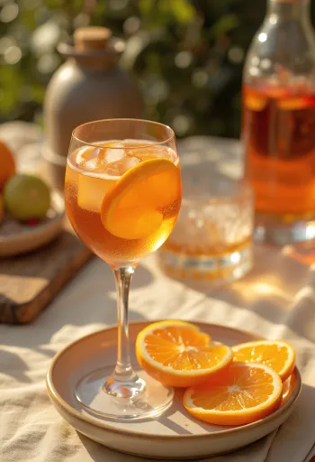 Koktejl Pomerančový Aperol podávaný s plátkem pomeranče a ledem