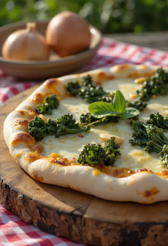 Pizza al Cavolo Nero s kadeřávkem a sýrem