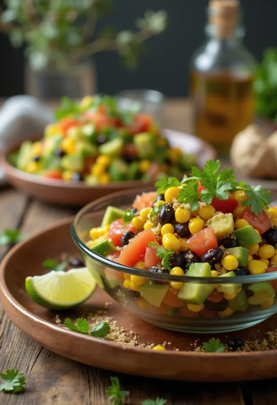 Veganský mexický salát s černými fazolemi a avokádem