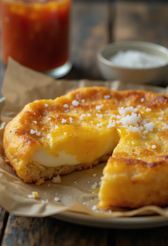 Arepa de Huevo, kukuřičná kapsa plněná vejcem