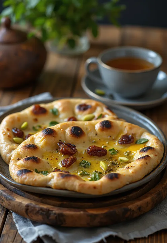 Datlový-pistáciový naan servírovaný