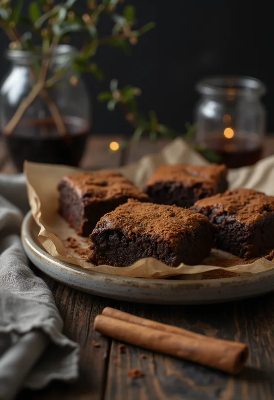 Skořicové brownie servírované
