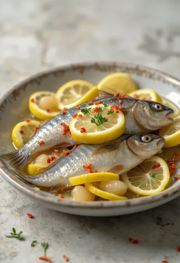 Nakládané sardinky ve sklenici s citronem a kořením