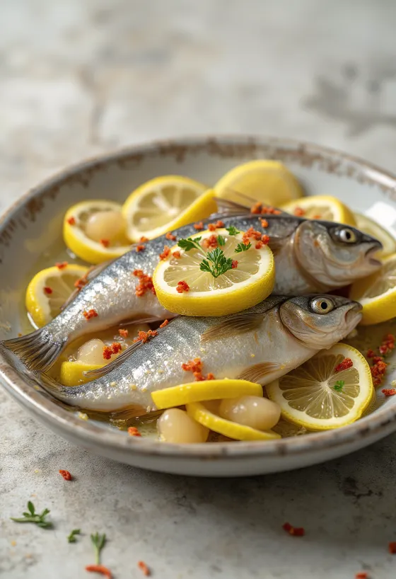 Nakládané sardinky ve sklenici s citronem a kořením