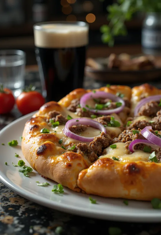 Irská hovězí pizza naservírovaná