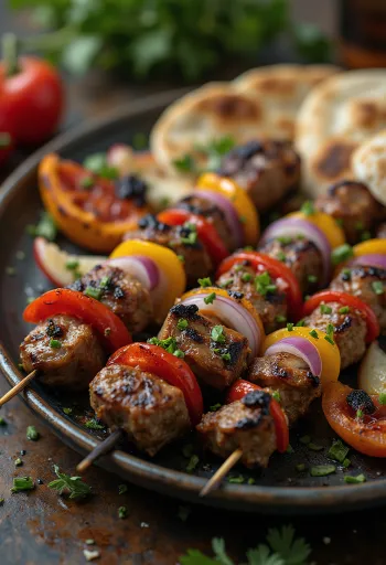 Šiš kebab grilované maso a zelenina na jehle