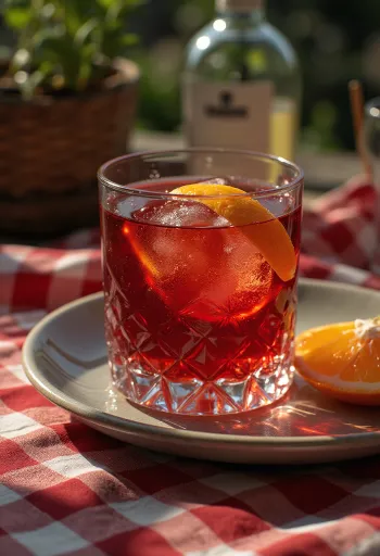 Koktejl Negroni zdobený plátkem pomeranče