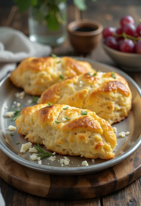 Rozmarýnové pagáče s kozím sýrem servírované