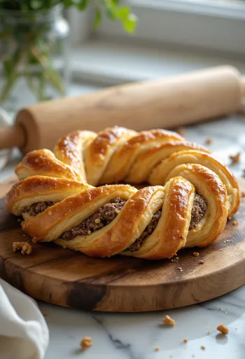 Veganský kringle s ořechy a skořicí, čerstvě servírovaný