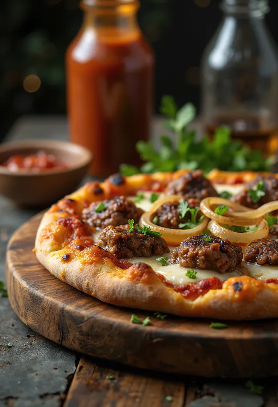Pizza Kenyan Nyama Choma naservírovaná