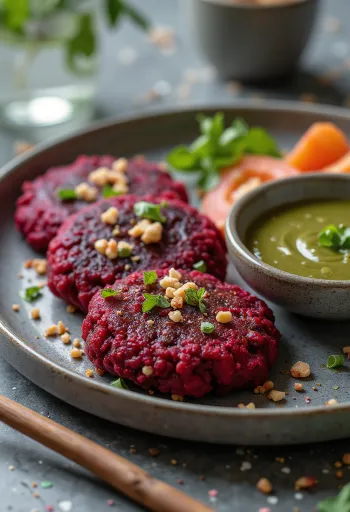 Veganské řepné karbanátky s čerstvým salátem a petrželkou