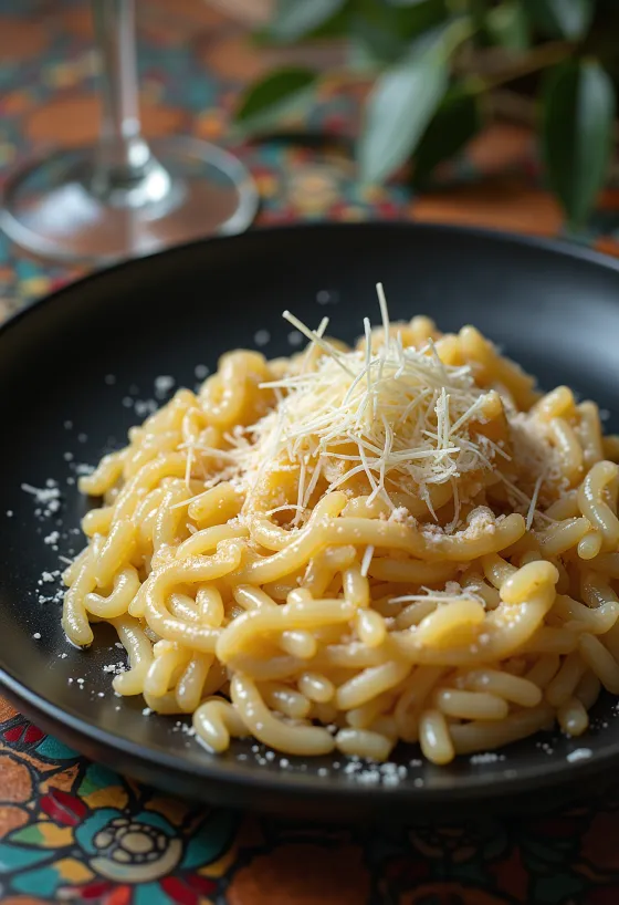 Italské rizoto krémové konzistence, zdobené sýry a kořením