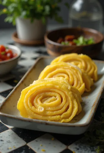 Dashimaki Tamago, japonská omeleta s měkkou, nadýchanou texturou, ve formě rolky