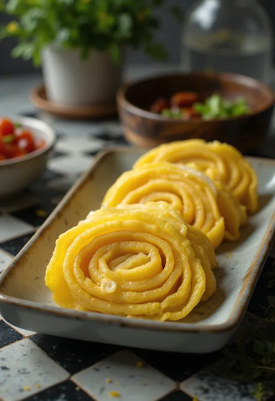 Dashimaki Tamago, japonská omeleta s měkkou, nadýchanou texturou, ve formě rolky