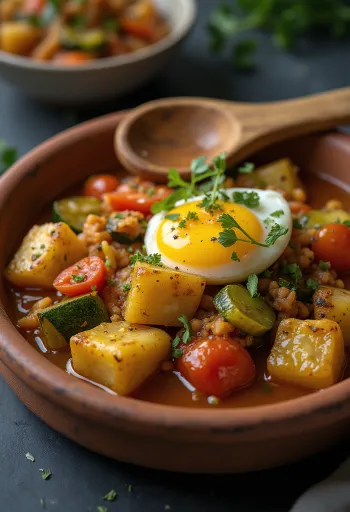 Klasická Alboronía, bohaté zeleninové jídlo s koriandrem