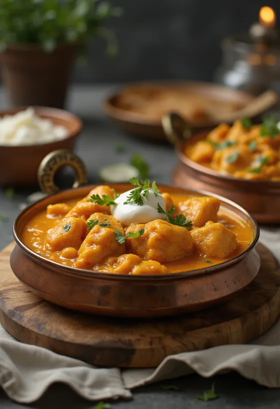 Chicken Makhani, indické kuře v máslové omáčce zdobené čerstvým koriandrem