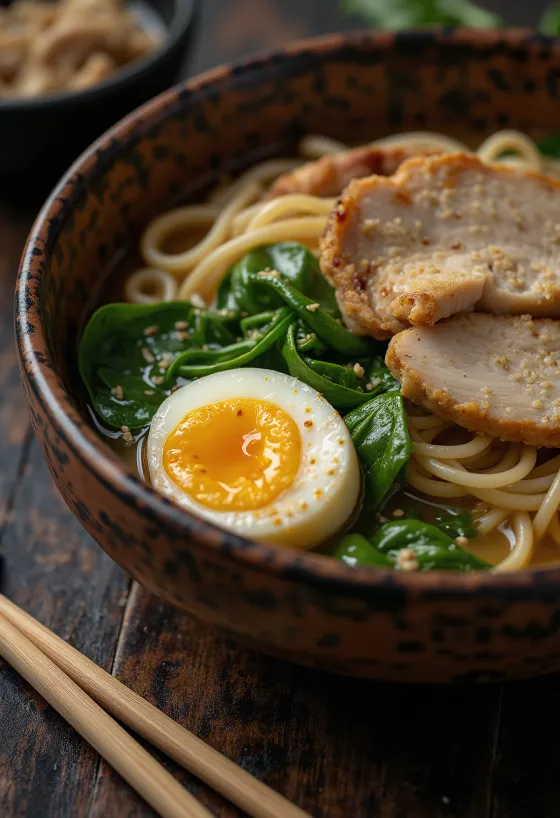 Bezlepkový Ramen s kuřecím masem a špenátem