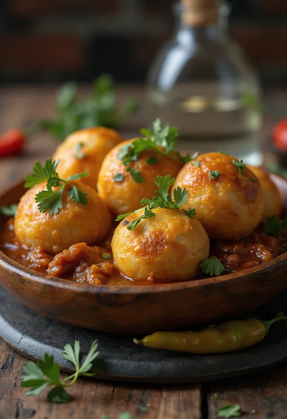 Litti s hovězím masem, podávané s čerstvým koriandrem