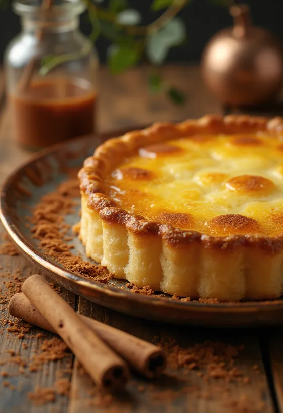Portugalský dort Pastel de Nata se zlatohnědým vrškem a vanilkovým krémem