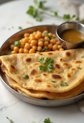 Čapátí s cizrnou, čerstvě upečené, servírované