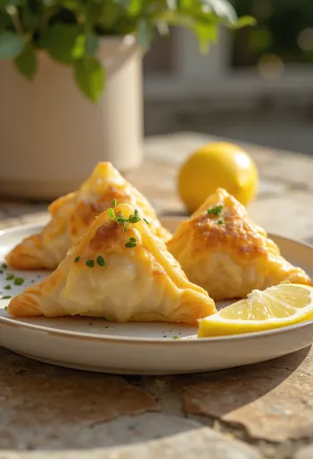 Samosa s mušlemi a smetanou servírovaná na ubrousku