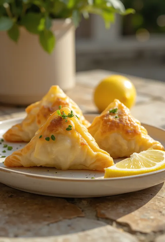 Samosa s mušlemi a smetanou servírovaná na ubrousku