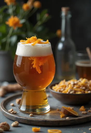 Pomerančové pivo servírované v láhvi