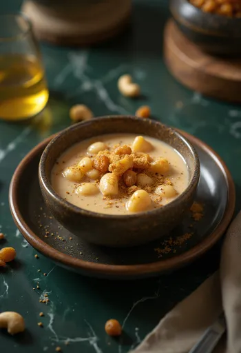Payasam z drcené pšenice s kokosovým mlékem a kořením, bohatý indický dezert