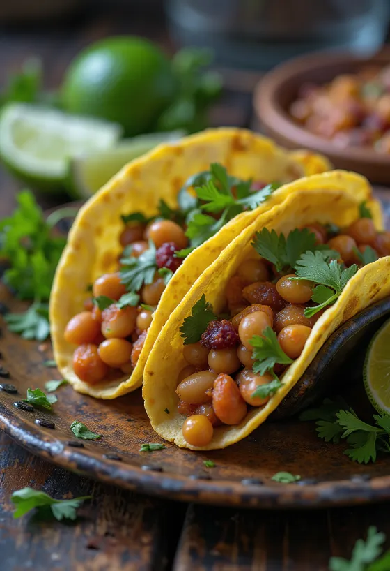 Mexické veganské taco s fazolemi, avokádem a limetkou
