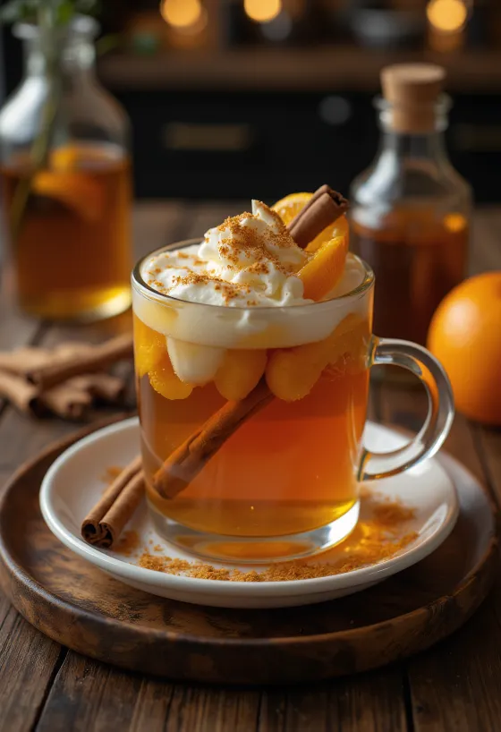 Pomerančovo-skořicový cider servírovaný ve sklenici