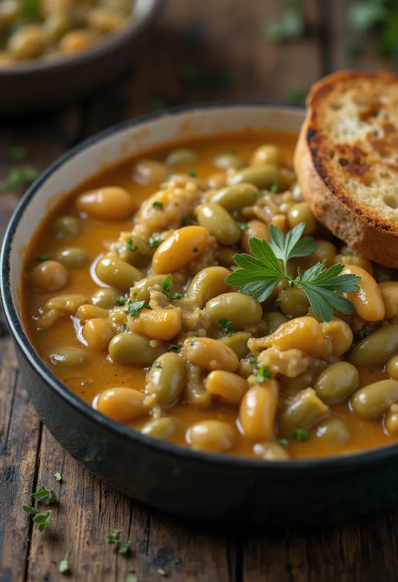 Fazolové lusky v husté smetanové omáčce, posypané čerstvým koprem