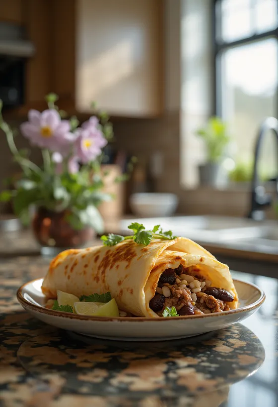 Hovězí burrito s rýží, černými fazolemi a sýrem čedar