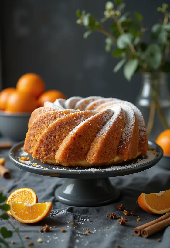 Pomerančovo-skořicová bábovka servírovaná