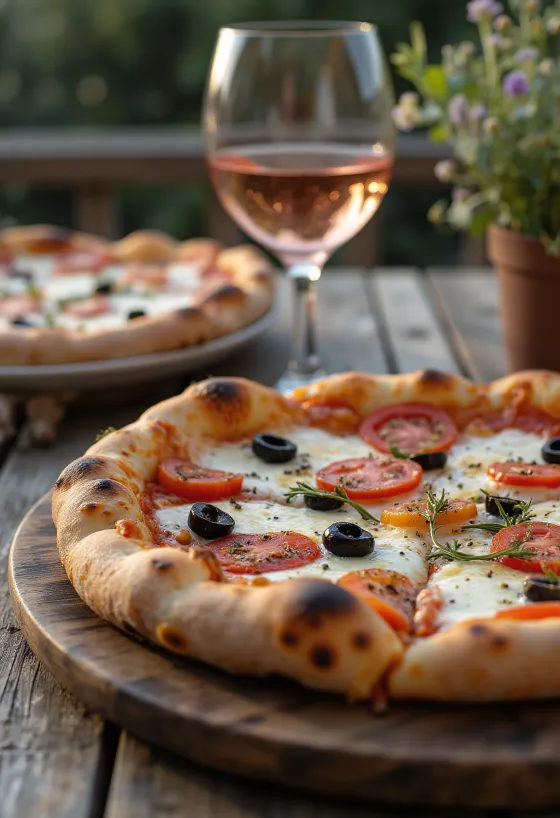 Pizza Provençale s rajčaty, černými olivami a provensálským kořením