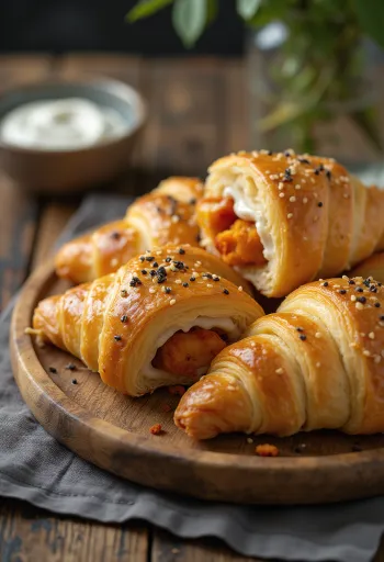 Croissant s kuřetem Tandoori servírování