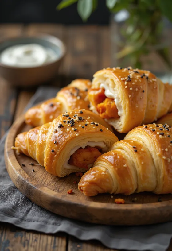Croissant s kuřetem Tandoori servírování