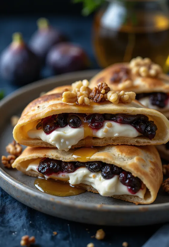 Piadina s mascarpone, ořechy a fíkovým džemem při podávání
