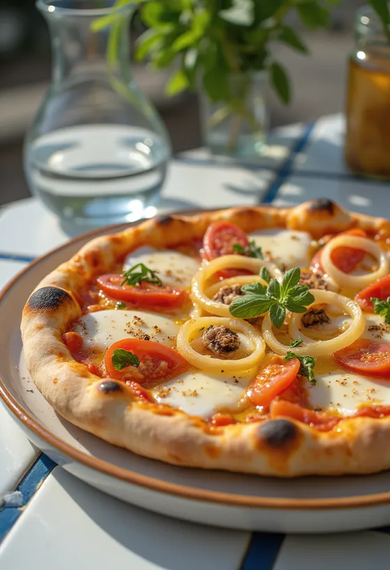 Pizza Pugliese s červenou cibulí a ančovičkami