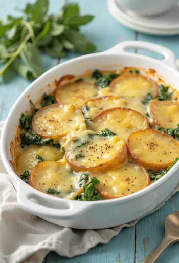 Veganské zapečené brambory se špenátem při podávání