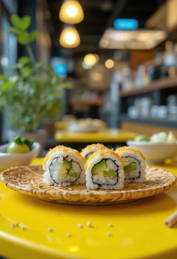 Veganské sushi s nori řasou, avokádem a zdobené sezamem