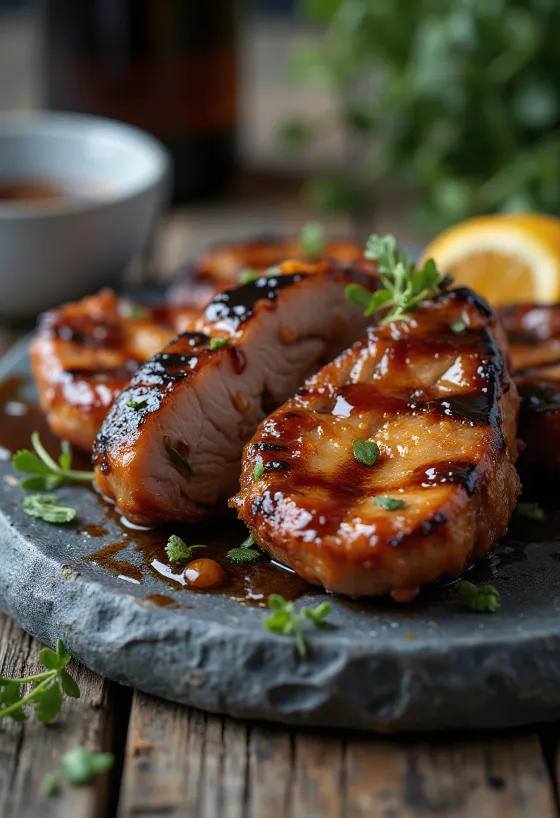 BBQ vepřové maso marinované v černém pivu servírovaná