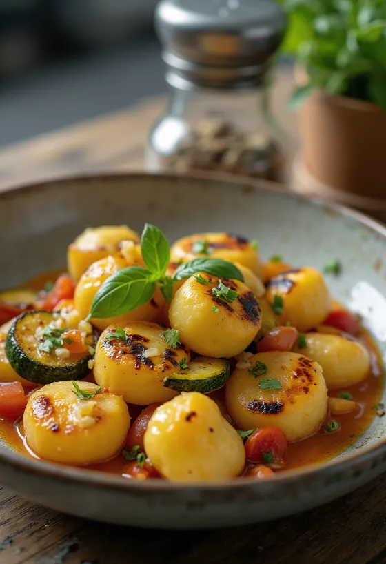 Grilované gnocchi při podávání