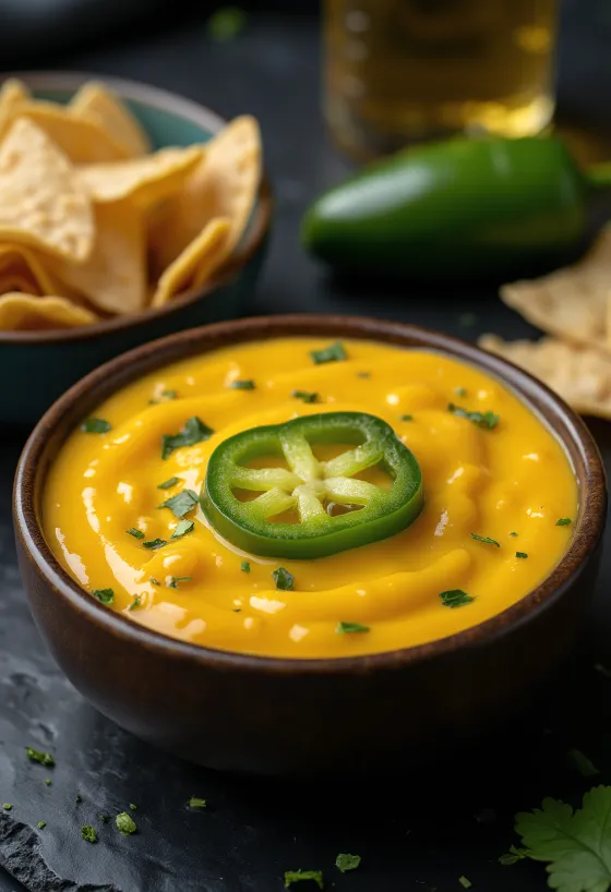 Sýrová omáčka s jalapeños a čedarem servírovaná